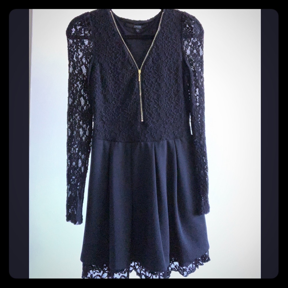 Lace Long Sleeve Dress w/ Gold Zipper